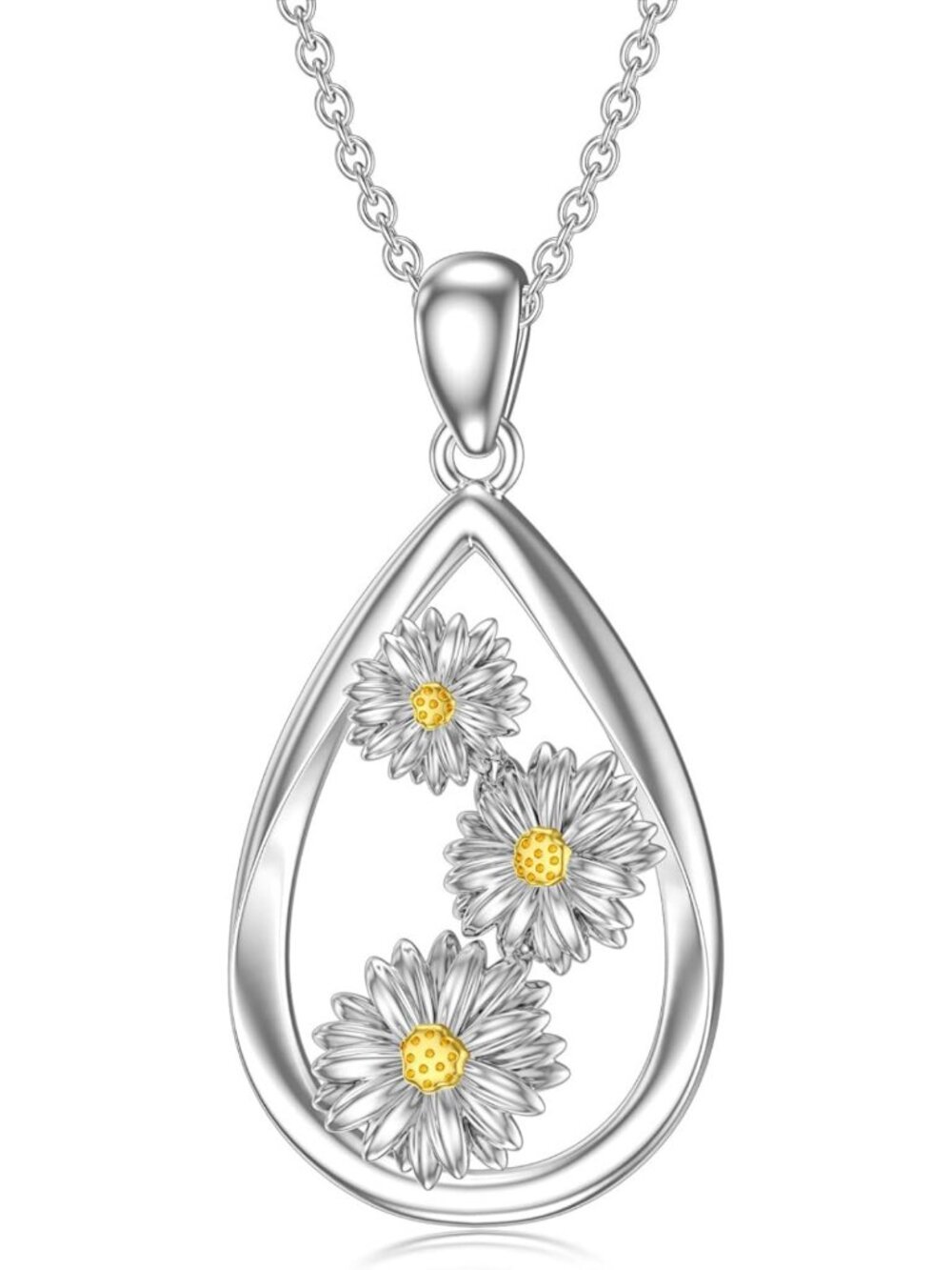 Floral Birth Flower Necklace for Women - 925 Sterling Silver Teardrop Pendant